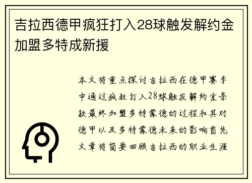 吉拉西德甲疯狂打入28球触发解约金加盟多特成新援